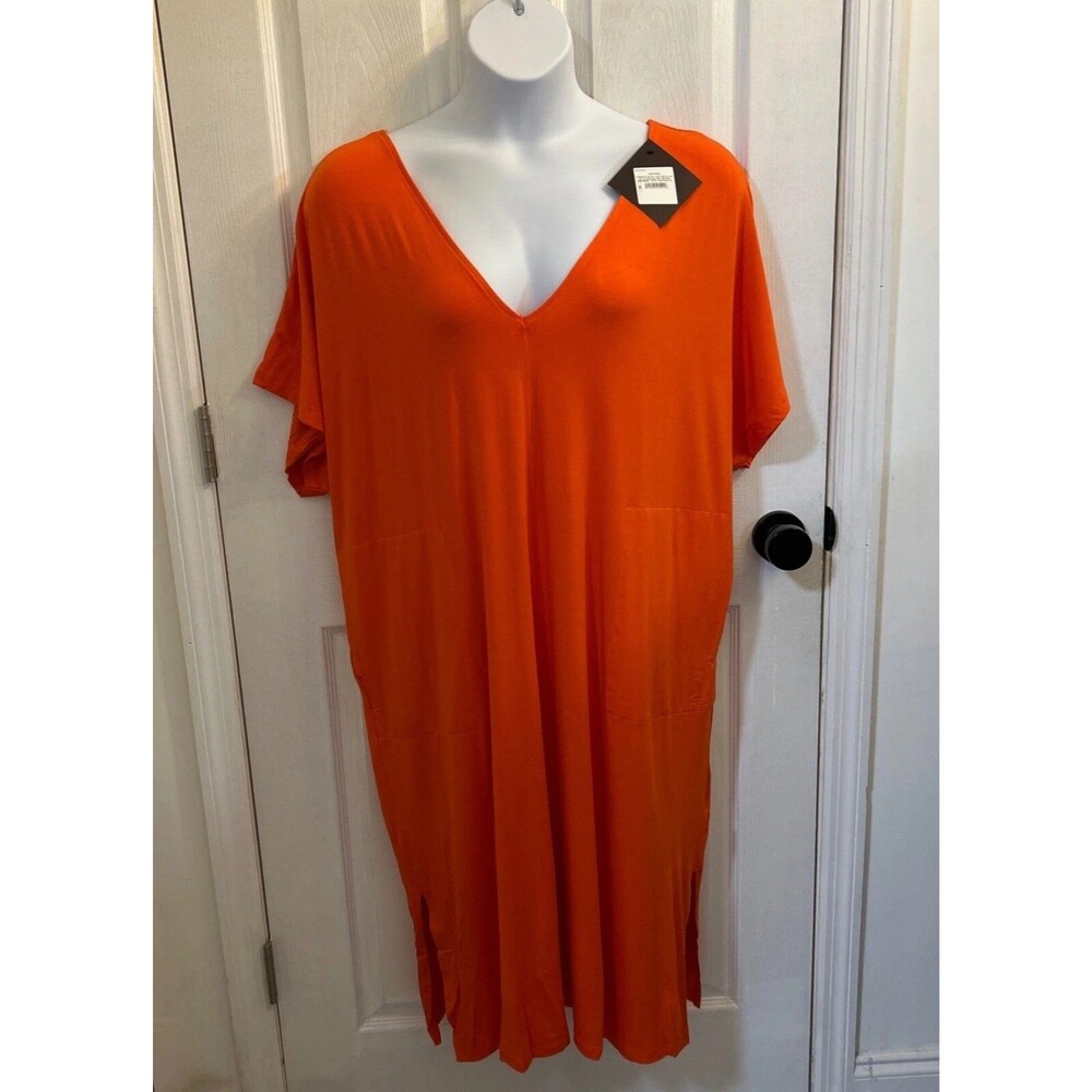 Ava & Viv Plus Size 1X Orange V Neck Dolman Short Sleeve Dress NWT